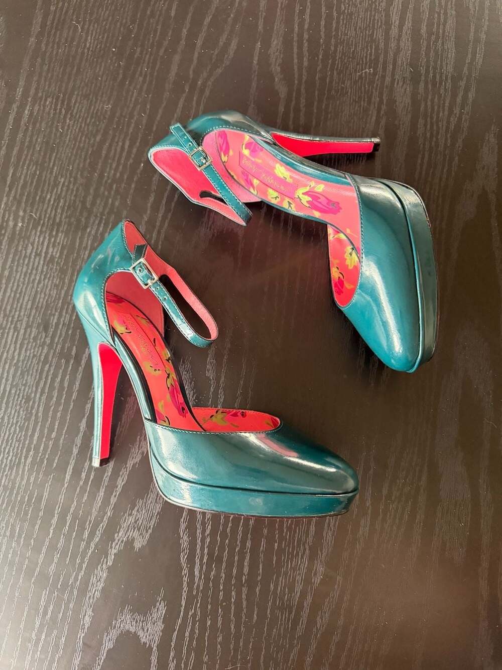 Betsey Johnson Teal Mary Jane Platform Pumps with Red Soles